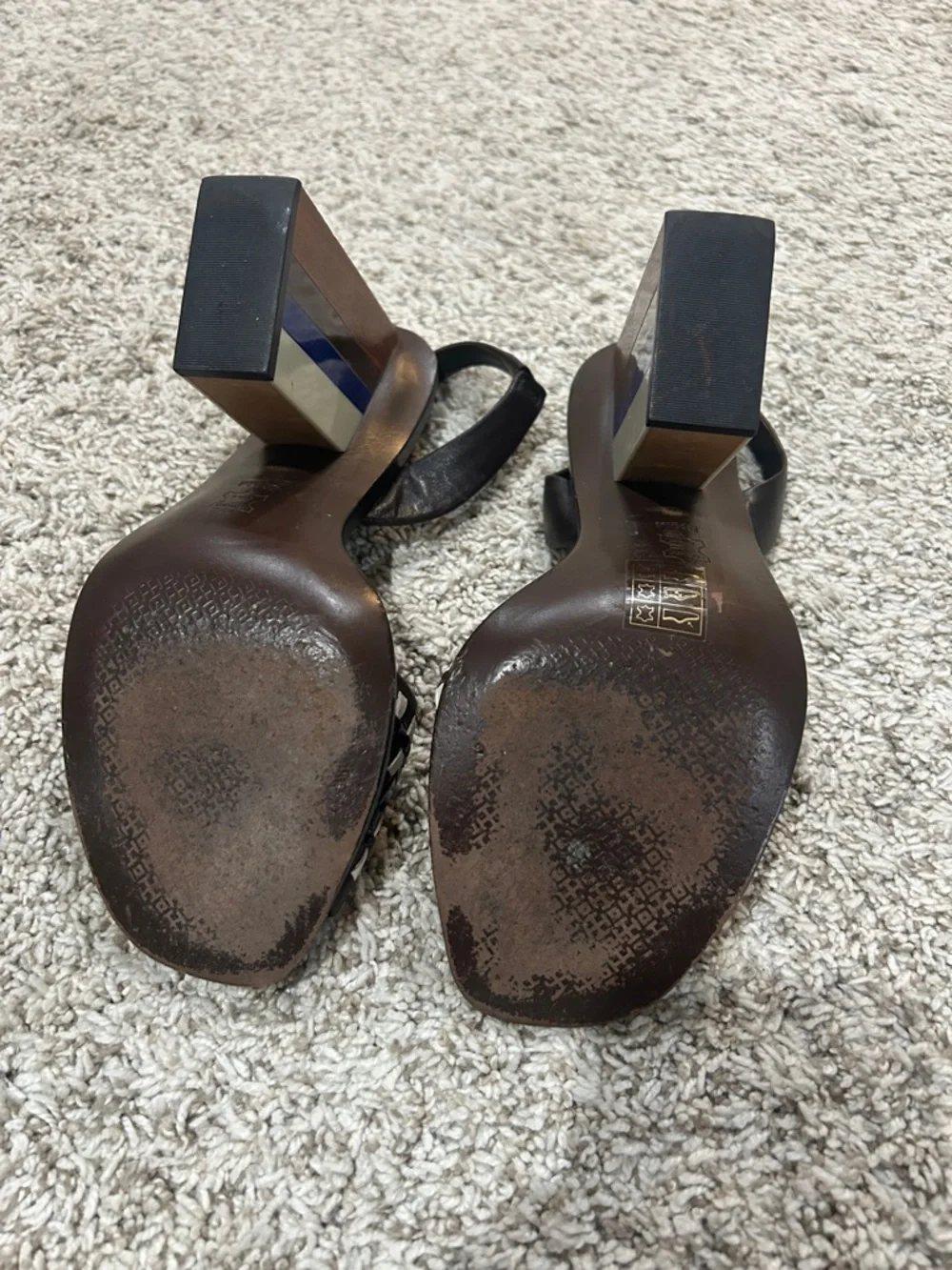 Tory Burch Black and White Woven Color Block Heel Slingback Sandals - Picture 4 of 4